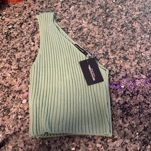Pretty little thing green one shoulder knitted crop top